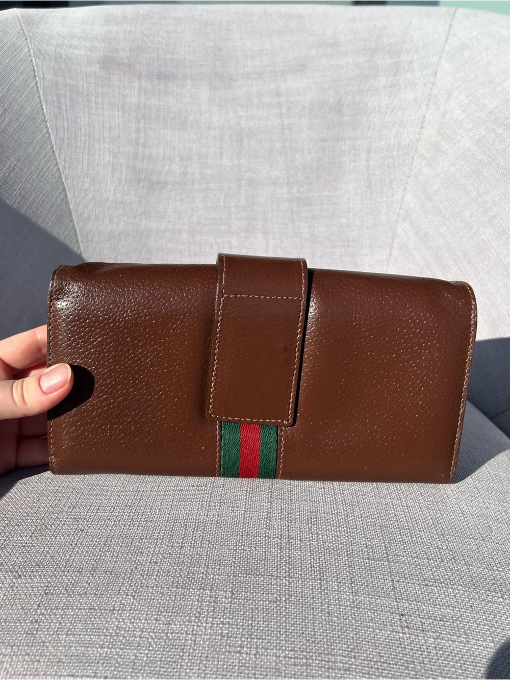 Gucci Web Sherry Line brown leather clutch bag wallet - Picture 2 of 12